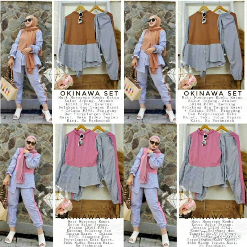 TH - OKINAWA SET MOSCREPE SALUR JEPANG / BAJU SETELAN WANITA KEKINIAN / FASHION TERMURAH / SET MURAH