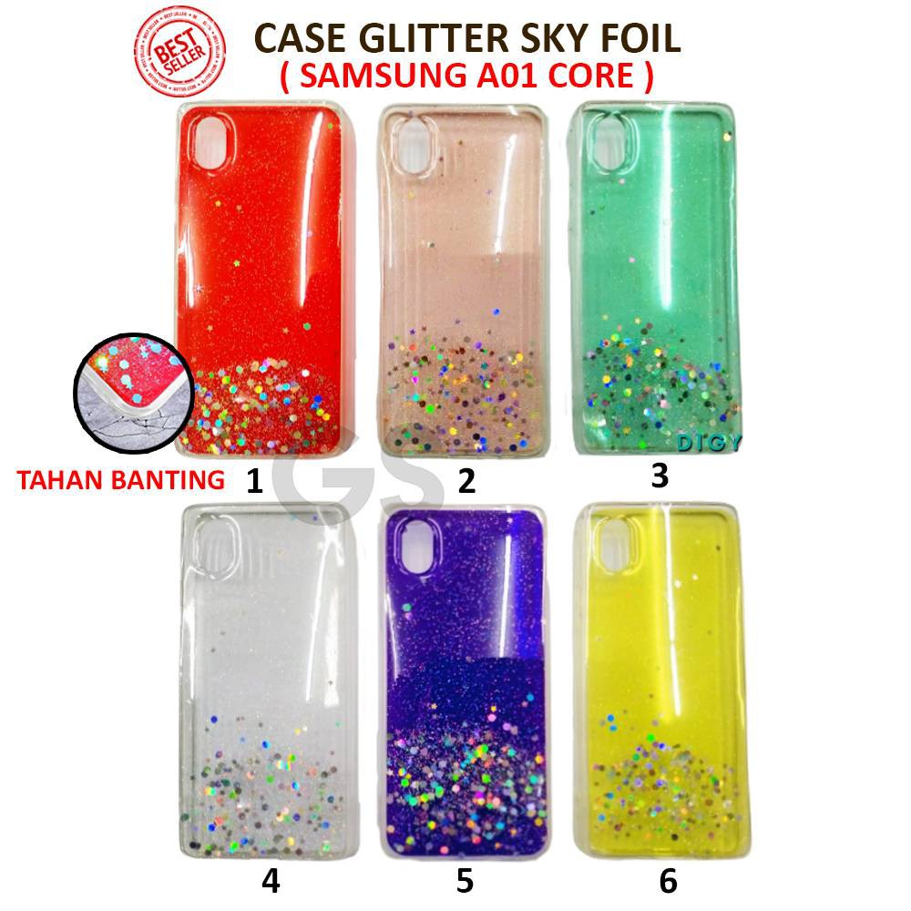 Case Import Samsung A22 A01 CORE  A01  A11 M11   Sparkly Silver Foil  Sky Soft Case