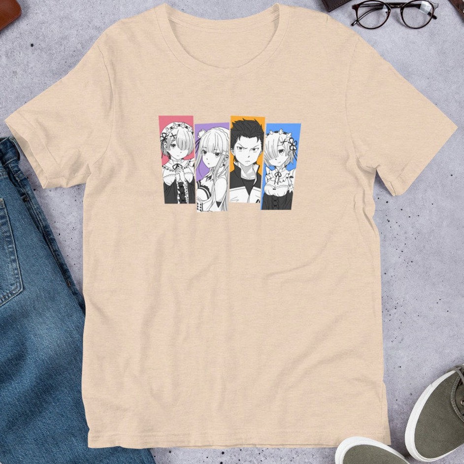 Tshirt Anime Re Zero, Rem, Subaru, Emilia, Ram Team Anime Manga Premium