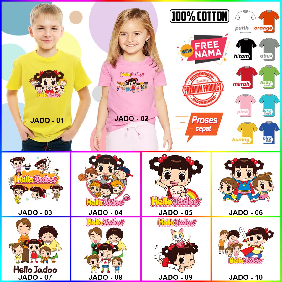 Baju Kaos ANAK DAN DEWASA HELLO JADOO COUPLE (FREE NAMA)