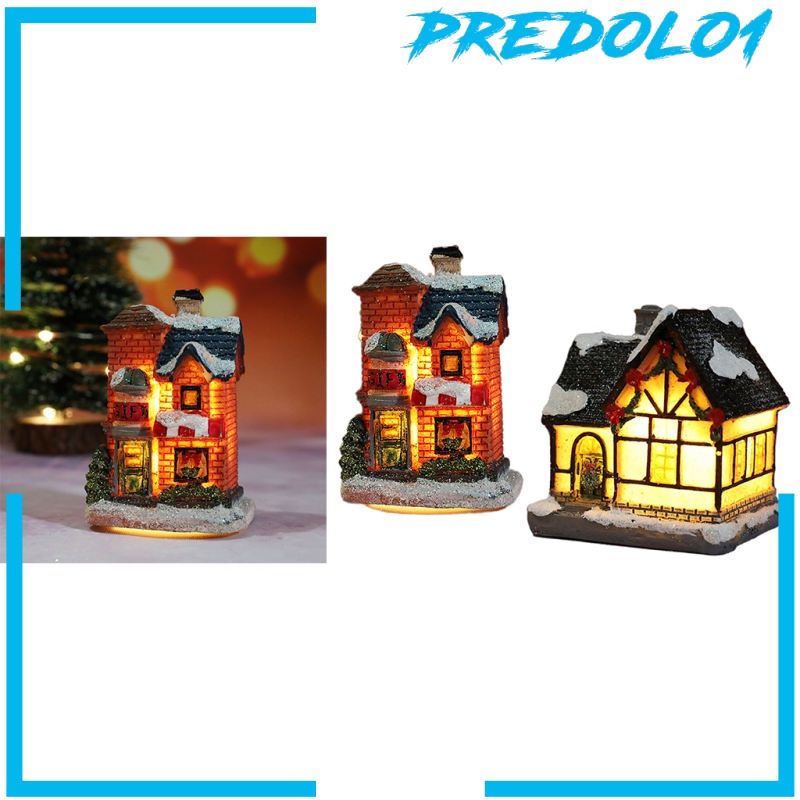 [PREDOLO1] 2x Mini Christmas Snow House LED Village Dollhouse Set Table Garden Decor