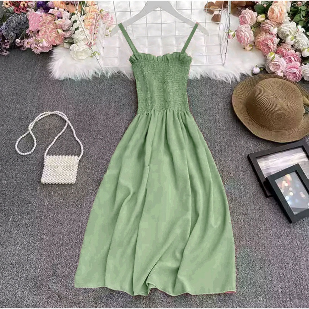 Dress Kerut Tali Panjang Korea Style Bahan Adem 849