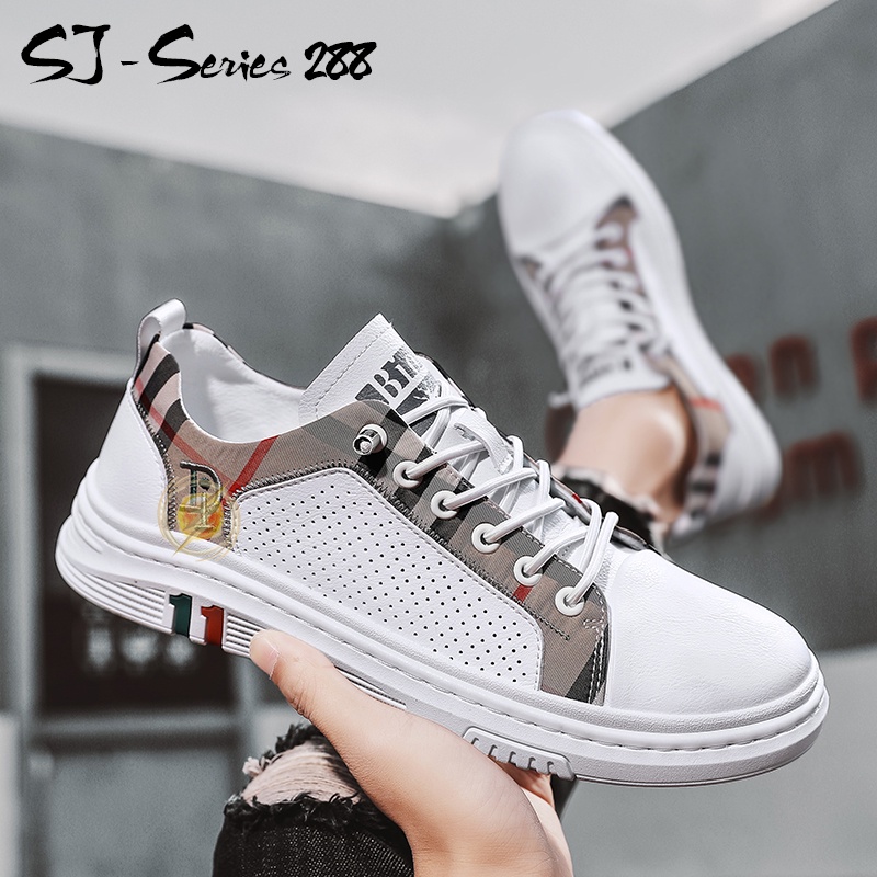 [NOOS] Sepatu Sneakers Pria Fashion Trendy Motif Kotak Kualitas Import Premium -288 COKELAT