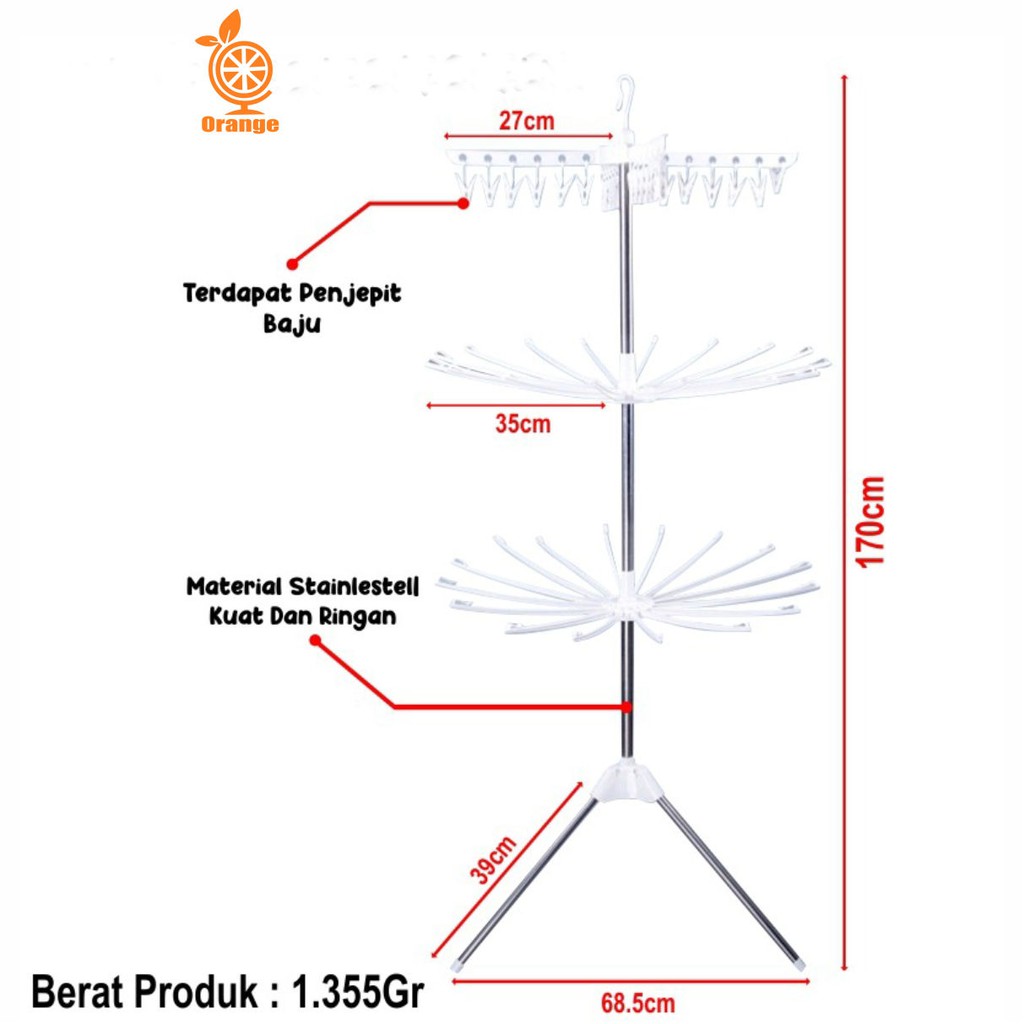 Tempat Jemuran Gantungan Bayi Jepitan Baju Pakaian Bayi Baby Anak Portable Menara Lipat Stainless Worldhome66