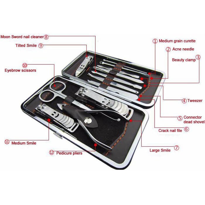 isi 12pcs Manicure Pedicure Set Alat Perawatan &amp; Gunting Kuku