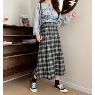 Rok Midi Skirt korean style fashion Bawahan Wanita Kotak Jepang Premium Import