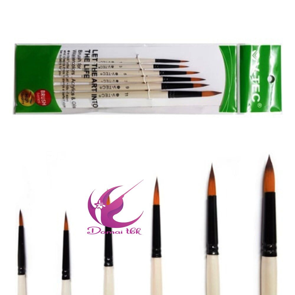 

Kuas Lukis / V-Tec Round Brush 0018H Set 6 / Kuas Lukis Set 6