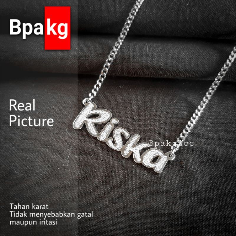 Kalung nama grafir kalung custom nama anti karat Kalung ukir nama besi putih asli silver inisial