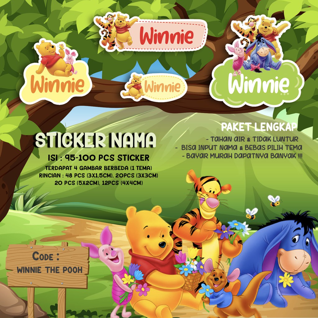 

Sticker / Stiker Label Nama Karakter Tema WINNIE THE POOH