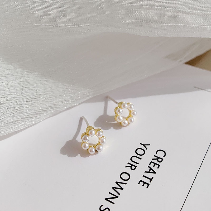 Elegant Pearl Gold Stud Earrings Anting Korea Round Party Earring for Women Girl Jewelry Accessories Gift
