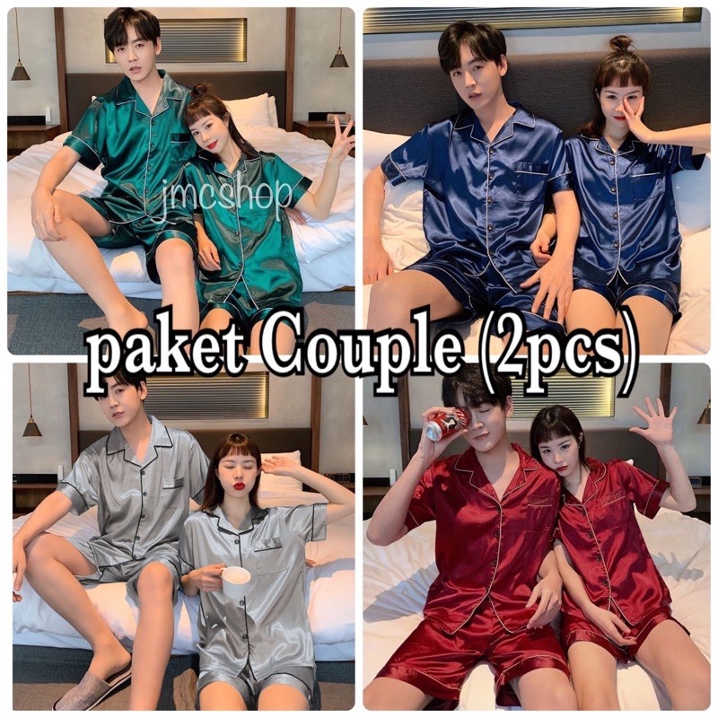 Piyama Couple Suami Istri Pendek Satin Exclusive - Set Baju Tidur - Set Couple Pasangan - Couple Piy