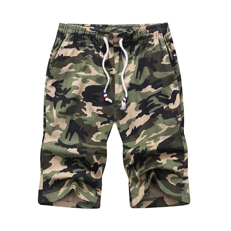 Ko @ Celana Pendek Casual Musim Panas Motif Camo untuk Pria