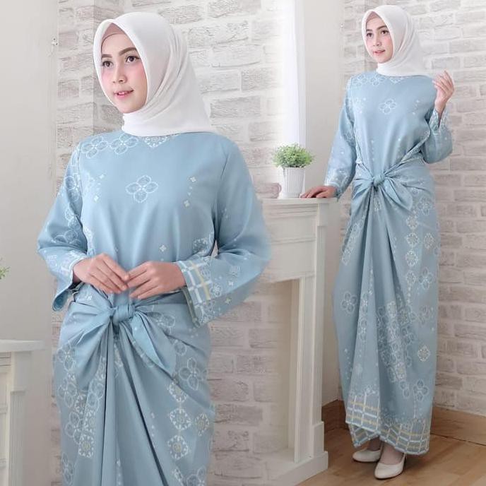 BAJU GAMIS KAFTAN MUSLIM SONIA BIRU MUDA / KAFTAN MUSLIM PESTA MEWAH