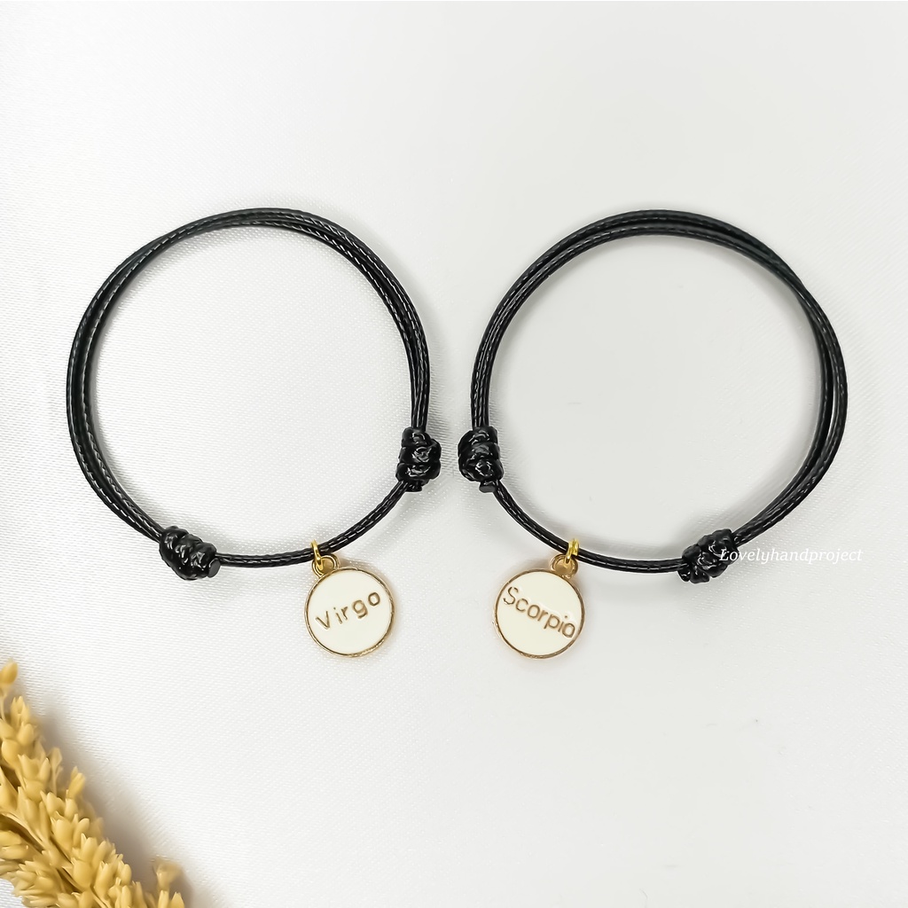 GELANG TALI ZODIAK Sifat Dari Bulan Lahir Charm Putih Minimalist Simple Knot Waterproof Anti Air Handmade Bulan Lahir Lucu Aksesoris WanIta Dan pria Couple Bracelet Hitam Rasi Bintang Nama Unisex Persahabatan Mitos Korea Adjustable Pasangan Fashion Keren