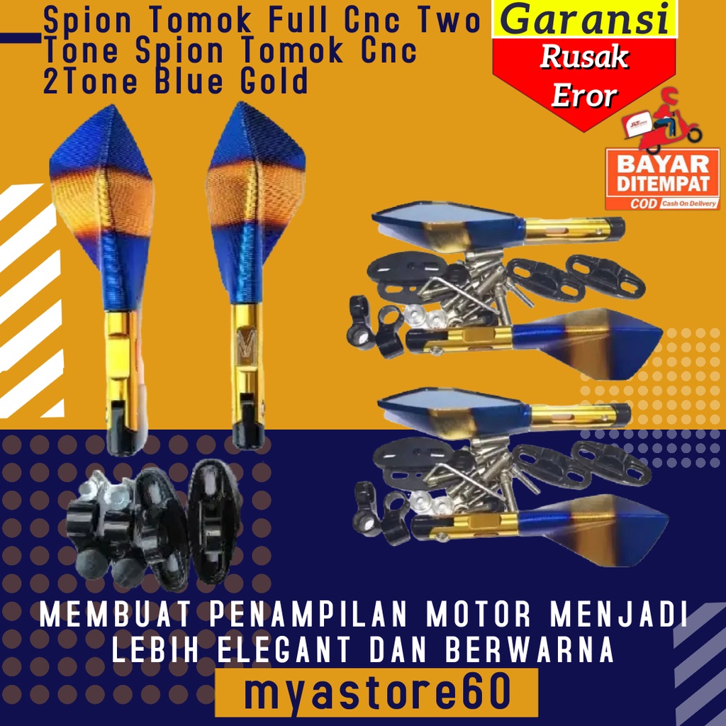 Spion Sepion Tomok Full Cnc Two Tone Spion Sepion Tomok Cnc 2Tone Blue Gold Aksesoris Sparepart Motor Universal
