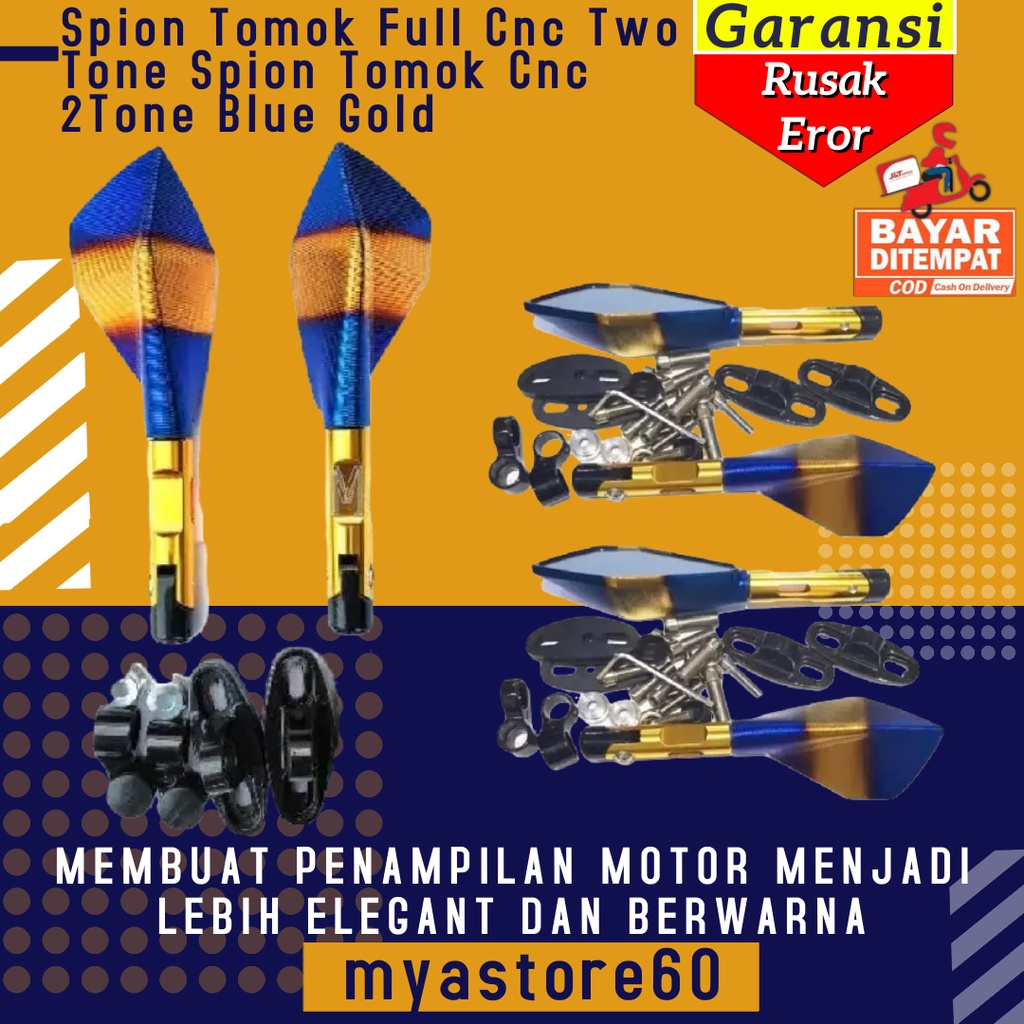 Spion Sepion Tomok Full Cnc Two Tone Spion Sepion Tomok Cnc 2Tone Blue Gold Aksesoris Sparepart Motor Universal