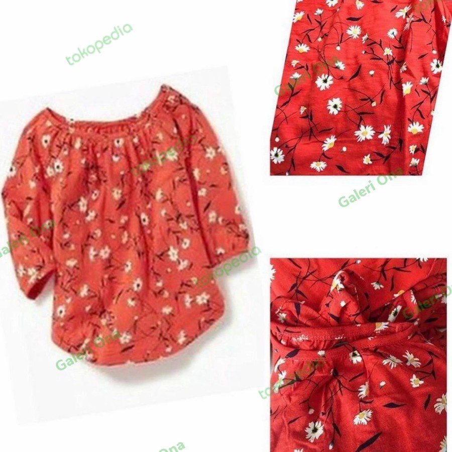 Blouse tunik anak Old Navy orange floral d 1-5 T
