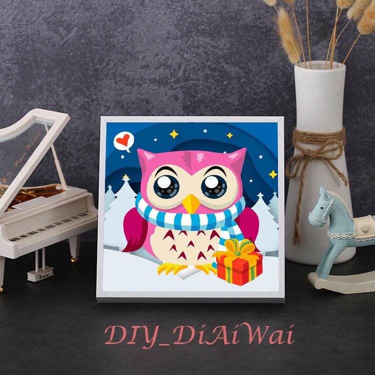 5D Diamond Painting DIY Kids Craft lukisan kristal FREE Frame - OWL