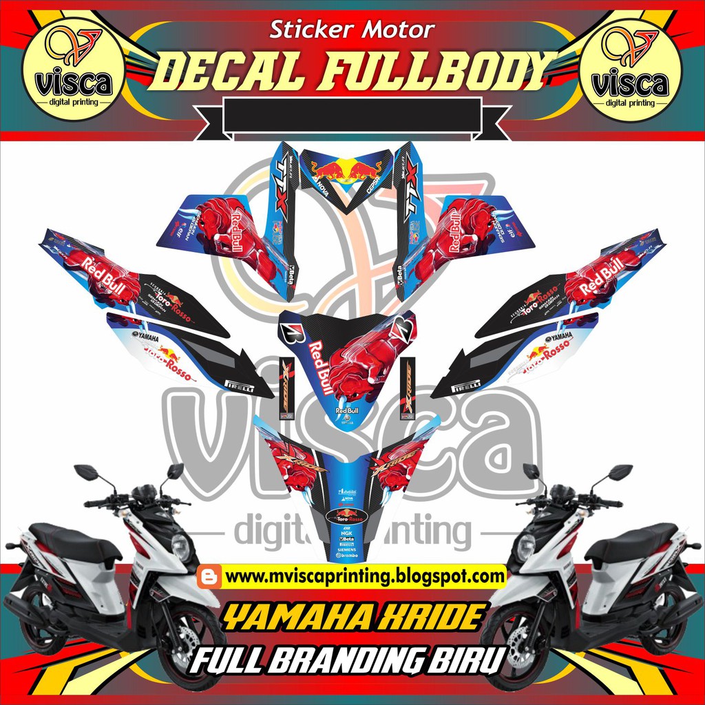 decal stiker stripping stiker fullbody motor YAMAHA XRIDE FULL BRANDING BIRU