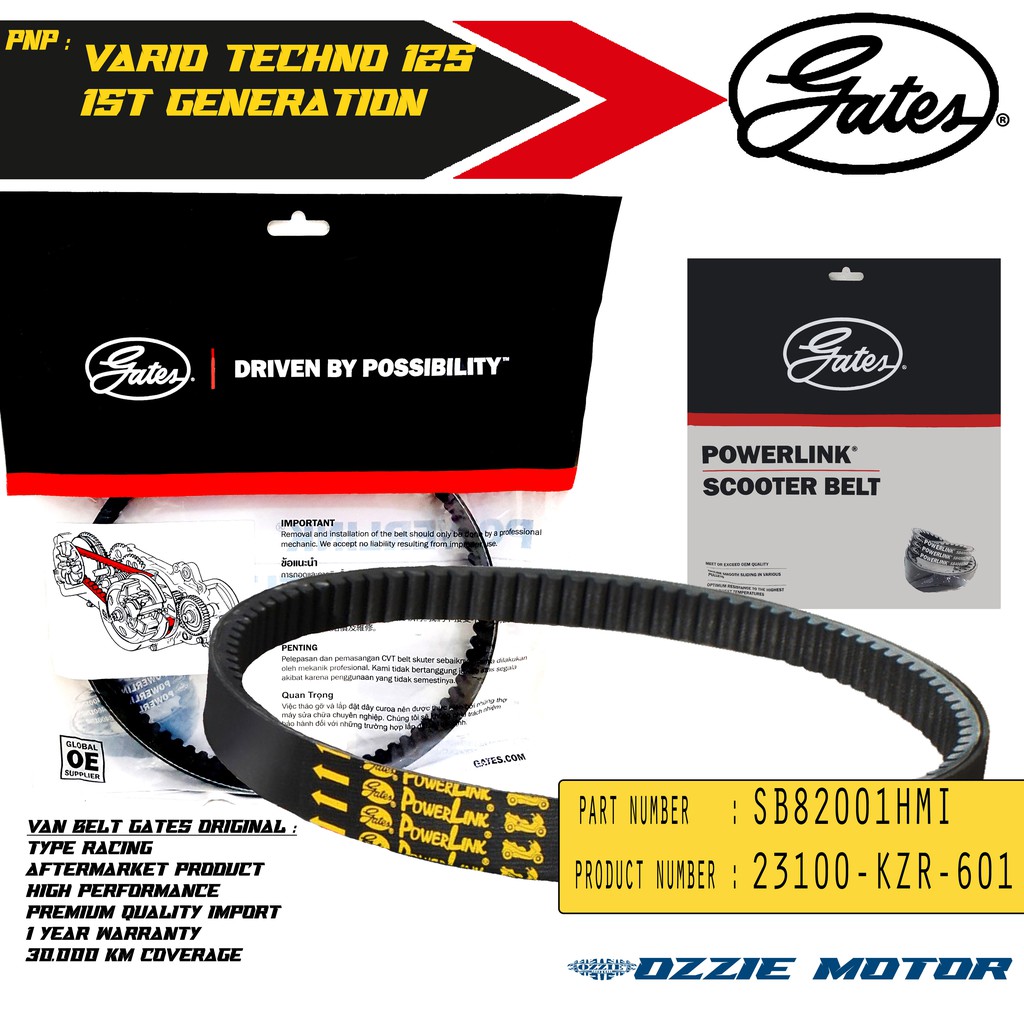 VAN BELT GATES VANBELT V BELT VBELT V-BELT GATES POWERLINK 23100-KZR-601 | SB82001HMI HONDA VARIO TECHNO 125 1st GEN VANBELT RACING 100% ORIGINAL