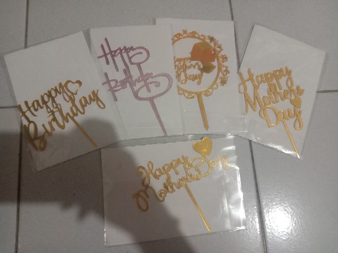 New Happy Mothers Day Acrylic Cake Toppers Gold Mom Birthday Cake Topper  For Mommy Birthday Party Cake Decorations