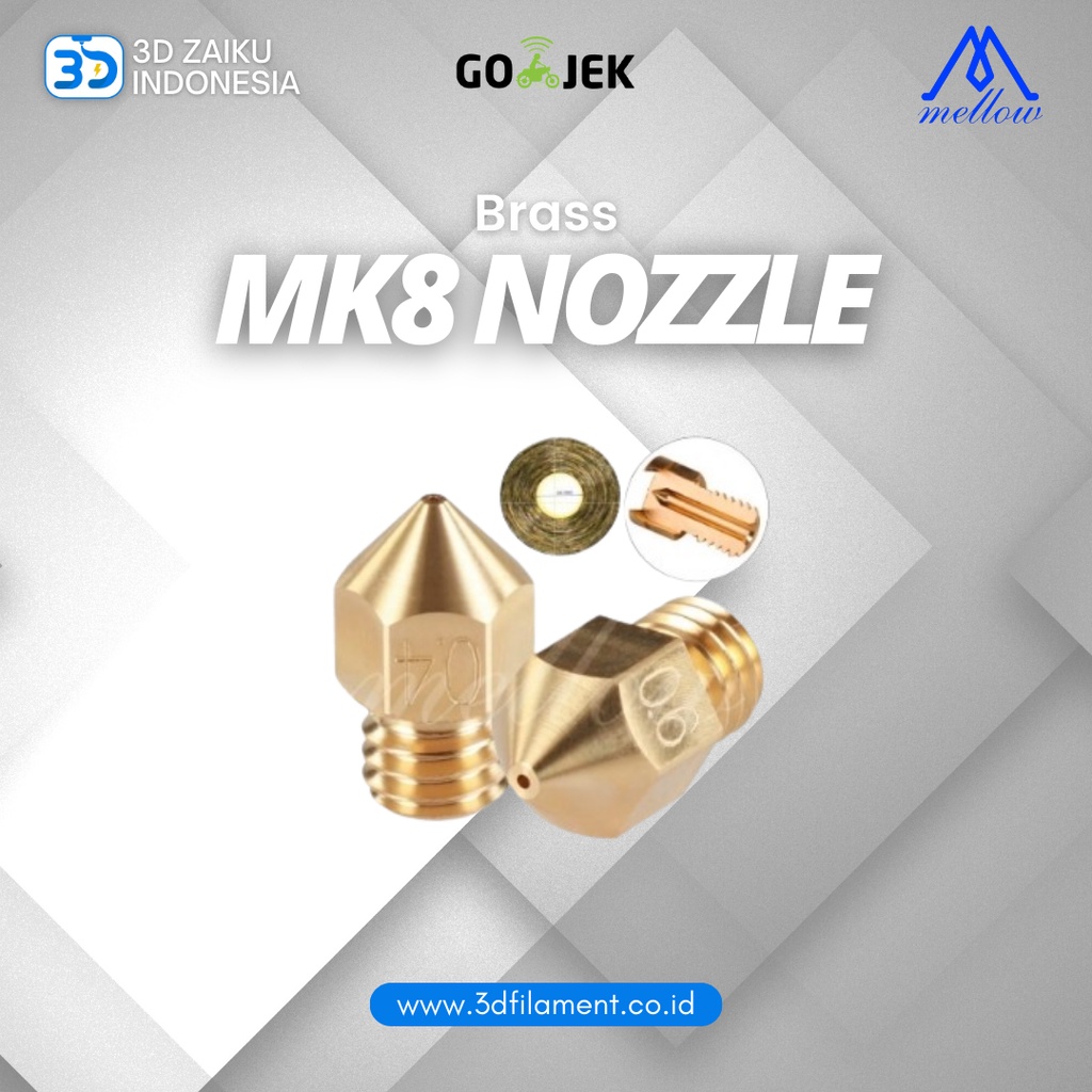 Original Mellow Brass Swiss MK8 Nozzle M6 Thread For 1.75MM Filament