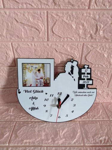 Jam Dinding Frame Foto Kayu Custom Costum Hadiah Kado Souvenir Pernikahan Wedding Anniversary Ultah
