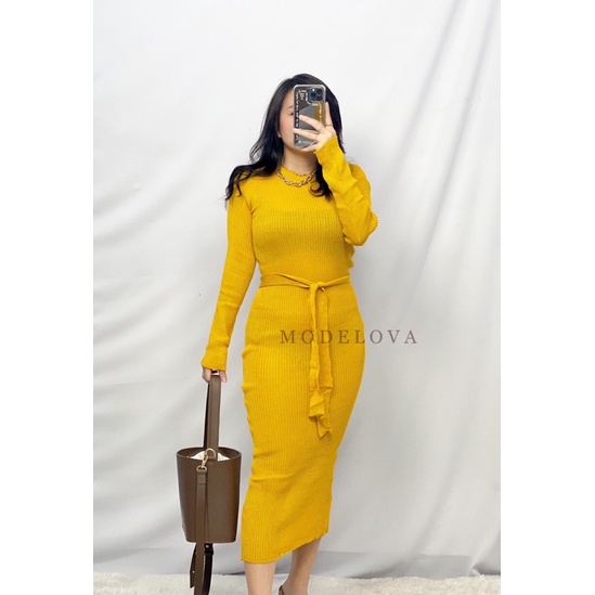 MDLV ~ Dress Palmer Rajut Dress Panjang Rajut Knit Long Dress Fashion Wanita