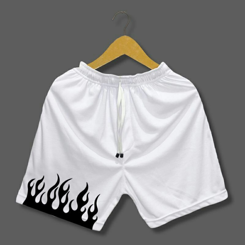 boxer putih motif api,celana pendek pria/wanita