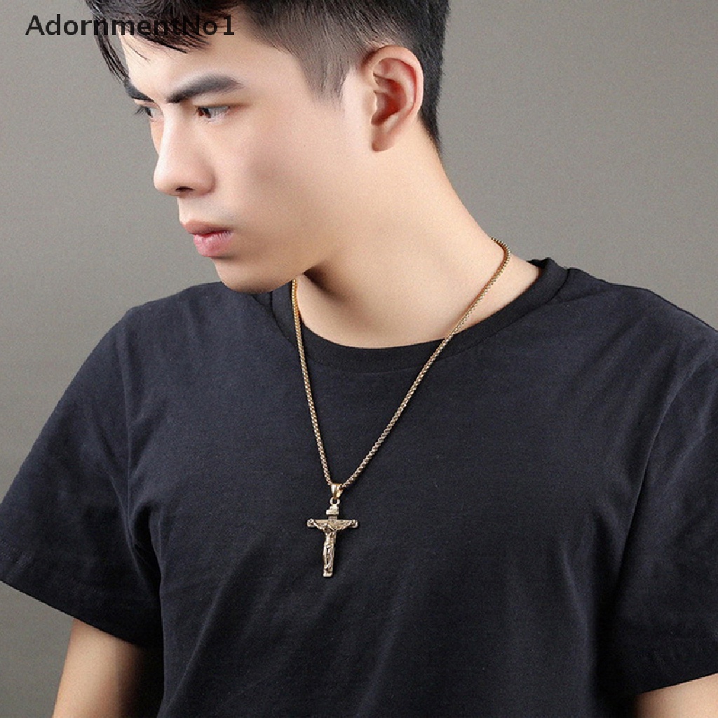 (AdornmentNo1) Kalung Rantai Dengan Liontin Salib Yesus Bahan Stainless Steel Untuk Pria