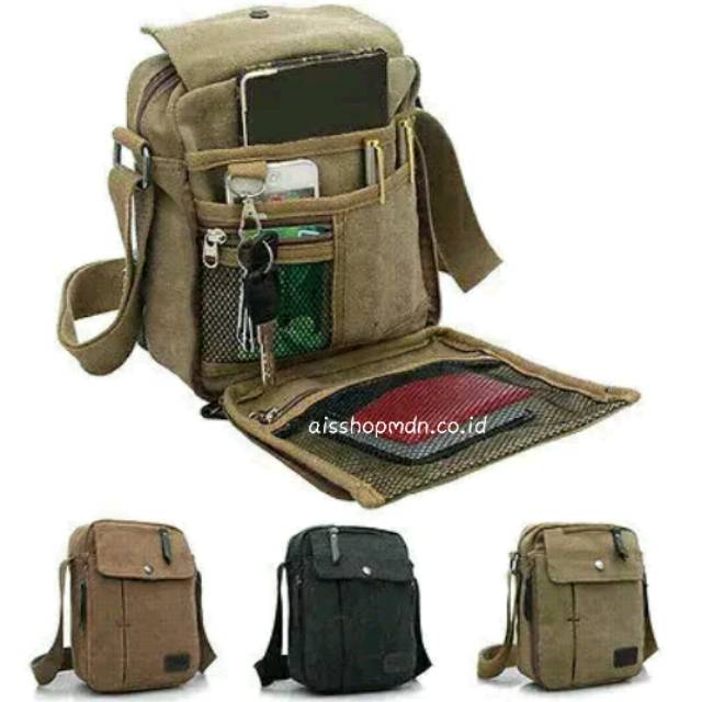 Tas pria cowok impor vintage kanvas canvas army militer selempang shoulder bag sling bag model korea