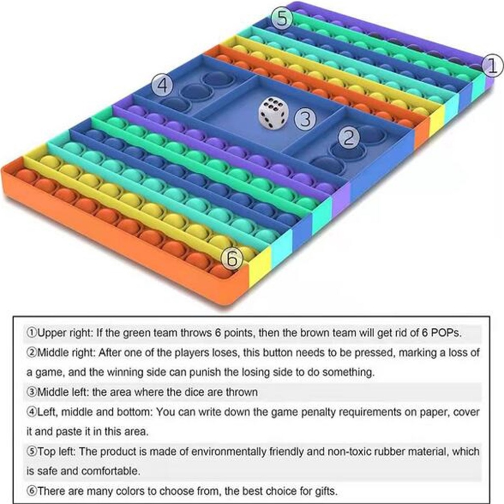 Mainan Board Game Catur Popper Besar Bahan Silikon Warna Pelangi Untuk Pereda Stres