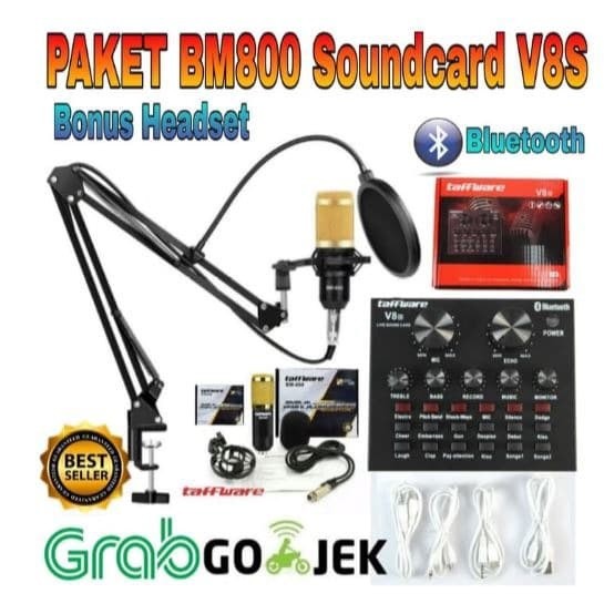 Paket recording BM 800 smule mic BM800 TAFFWARE + Sound Card V8S