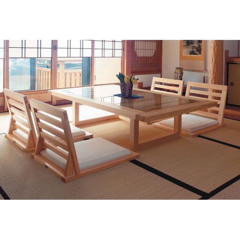 SET MEJA MAKAN MODEL JEPANG LESEHAN KAYU JATI