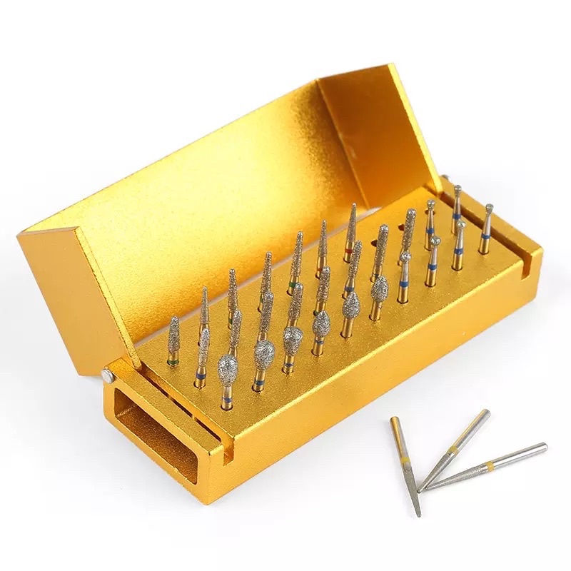 Alice dental bur set diamond high speed isi 30 burs + tempat kotak logam bur gigi holder highspeed bulat round flame fissure