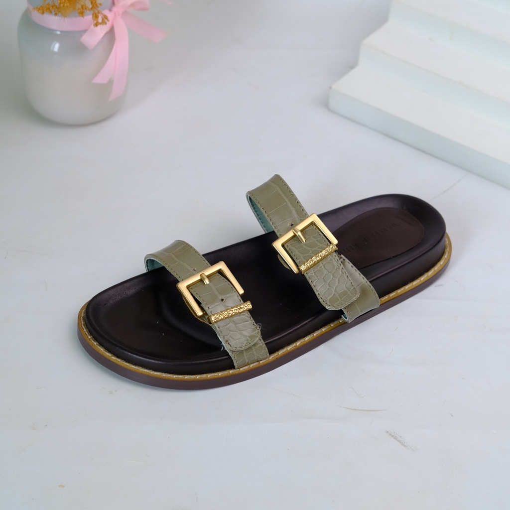 [7.7 Boombastis Sale⚡] - SANDAL WANITA CKS426 CK DOUBLE BUCKLE FLAT SANDAL PREMIUM IMPORT