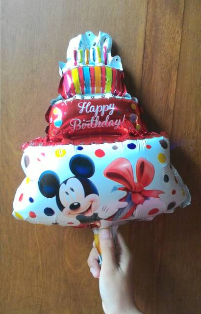 Balon cake happy birthday mickey minnie kecil