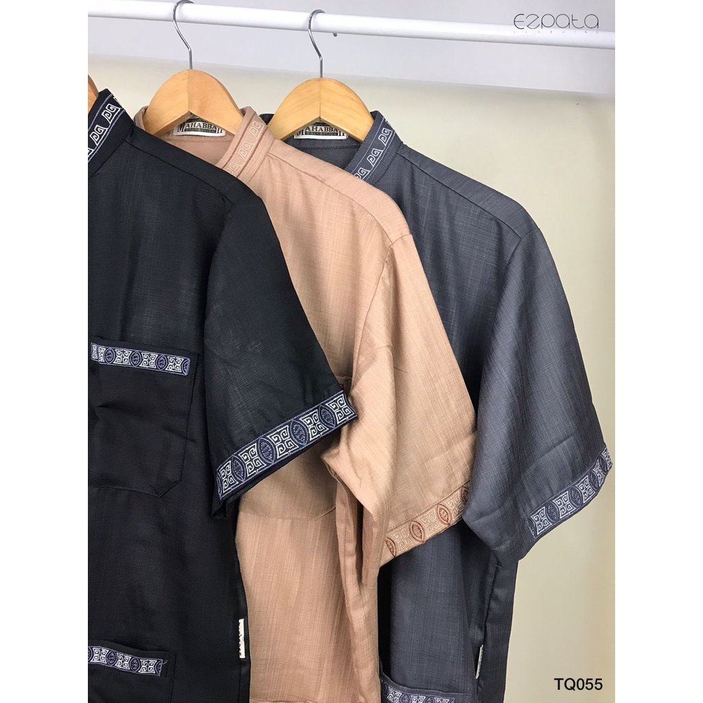 Baju Taqwa Koko Pria Muslim Laki-laki Dewasa Merk Mahabbah Jasko Lengan Pendek Size S L XL Bahan Katun Linen Mengkilat Motif Bordir Premium