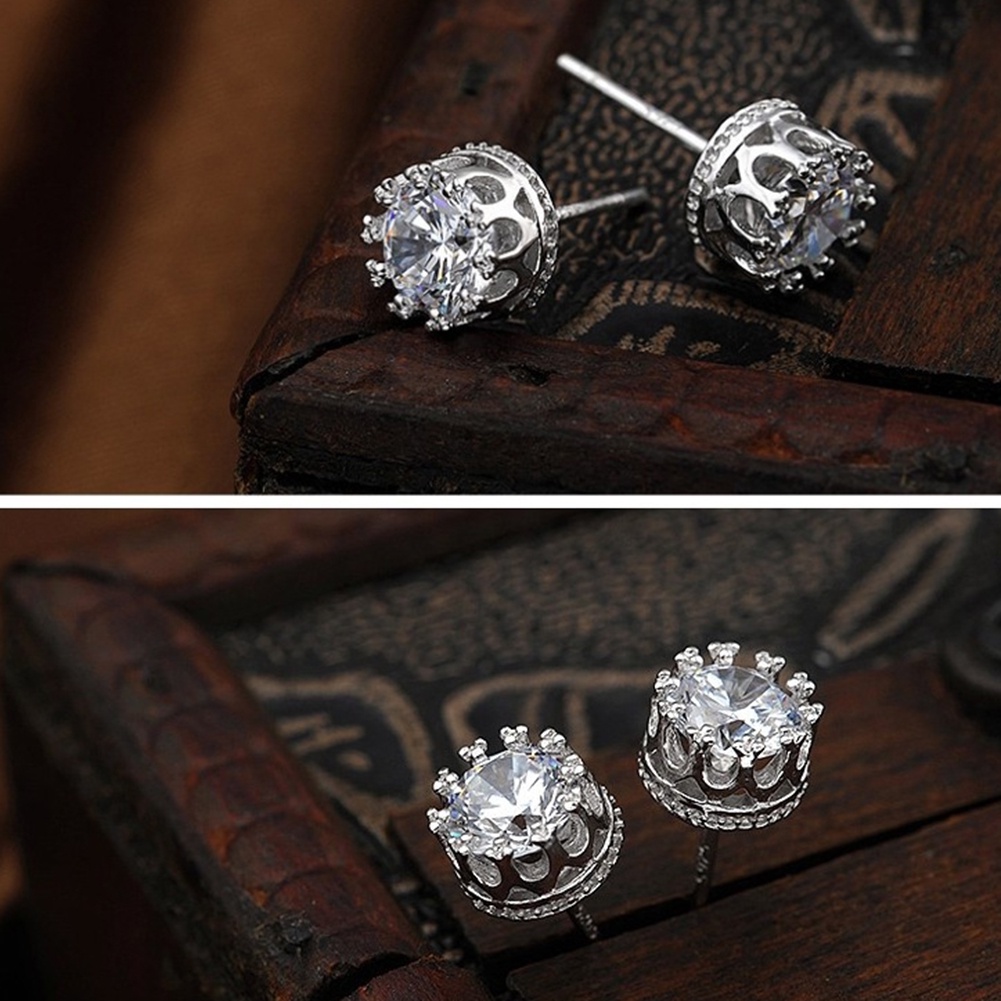 Hu Hu Hu Hu Hu Alat Bantu Pasang Kacamata♡ Anting Tusuk Bentuk Bulat Motif Mahkota Hias Kristal Cubic Zirconia Untuk Wanitahadiah