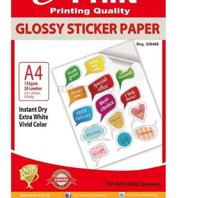 

Bisa COD Kertas Sticker Glossy I Kertas Photo Stiker Glossy A4 - 135 gsm Eprint Termurah