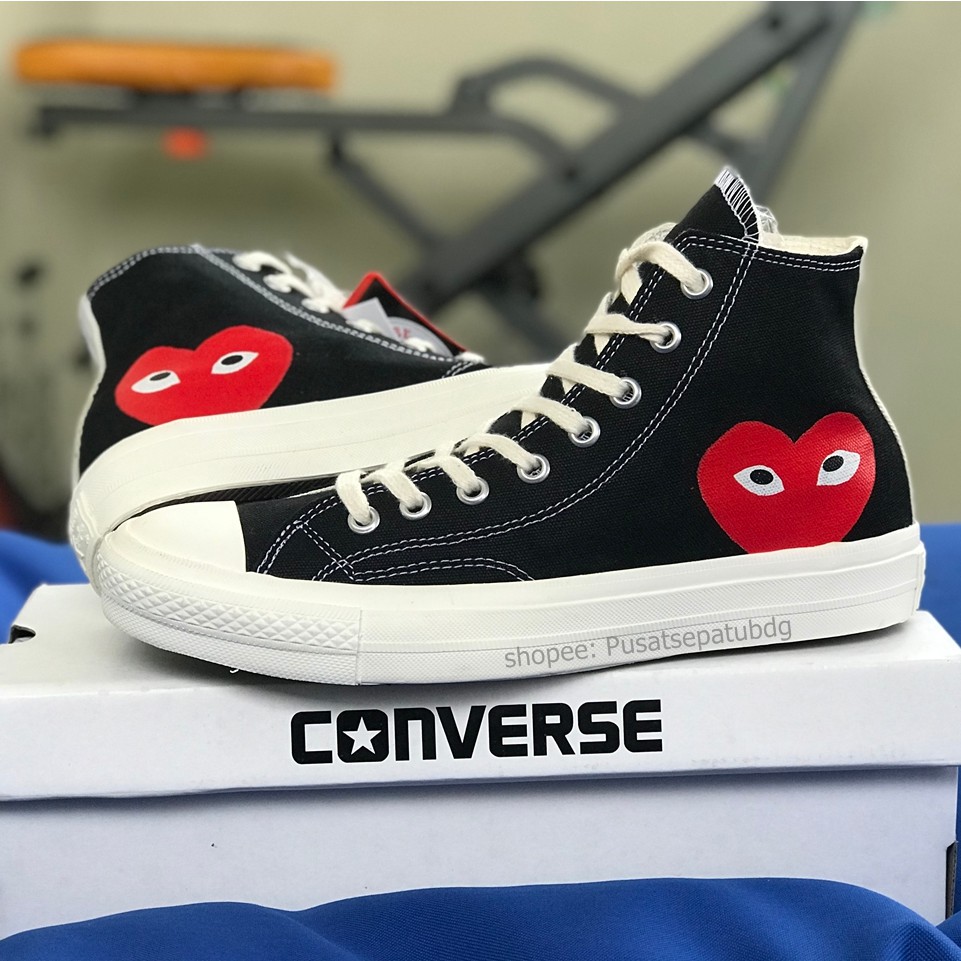 [BAYAR DITEMPAT] CONVERSE X CDG PLAY HIGH LOW BLACK WHITE