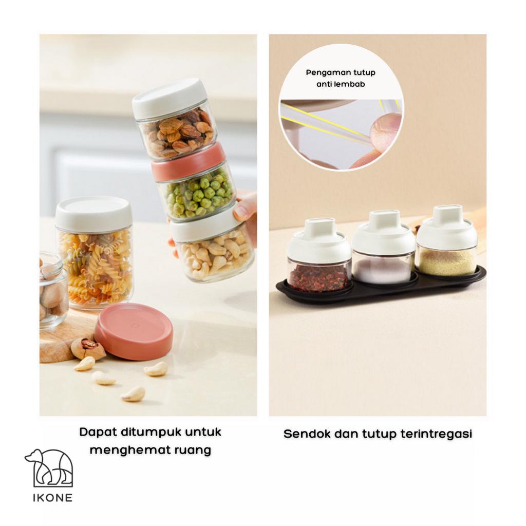 【IKONE】NITO Rak Bumbu Set Dapur Tempat Penyimpanan Bumbu Paket Komplit Wadah Bumbu Toples Kaca Seasoning Box Kotak Jar Bumbu