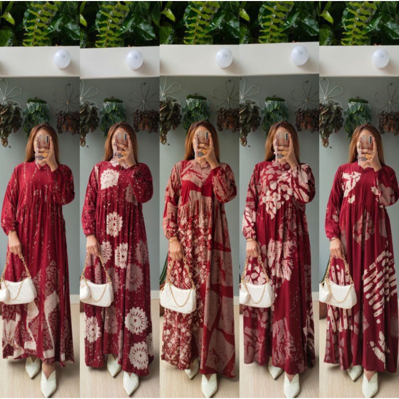 Baju Gamis Batik Modern Kombinasi Polos Ori Pekalongan Lengan Panjang Terbaru Premium