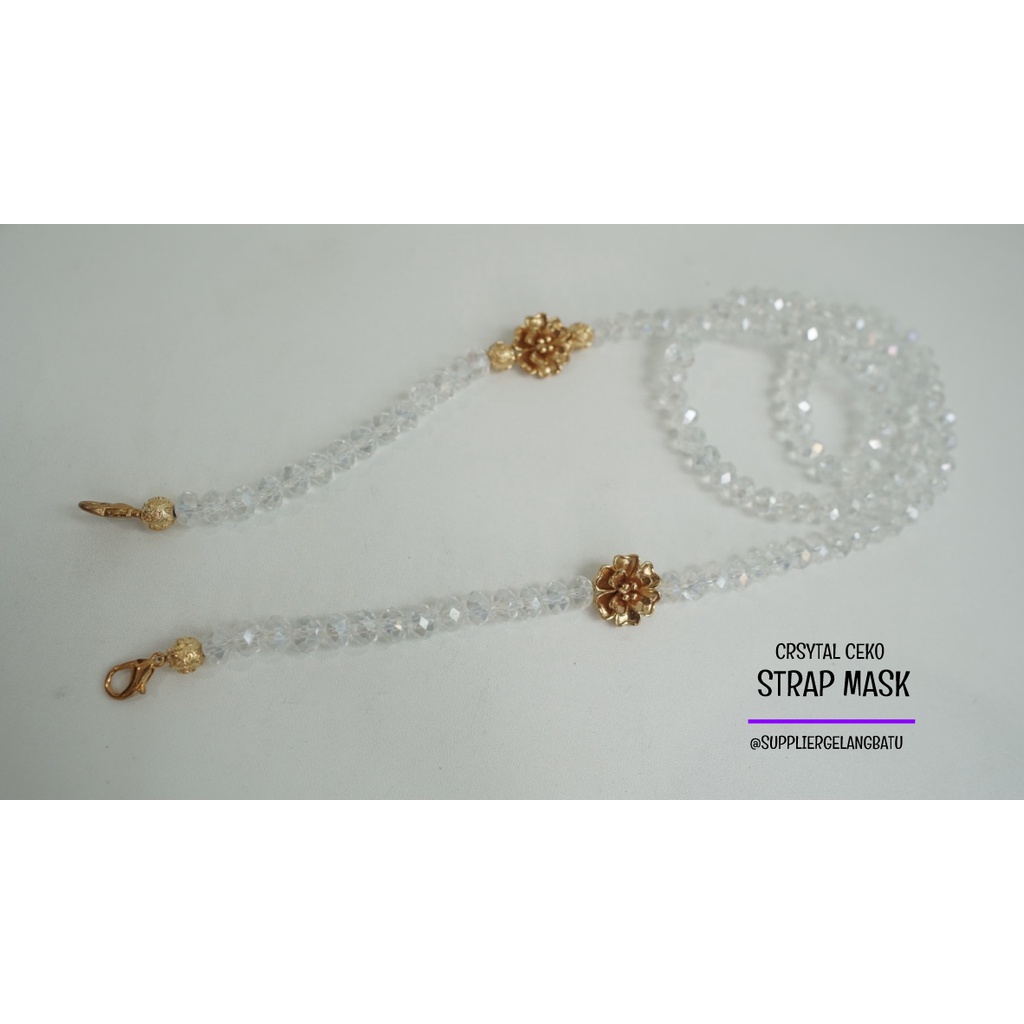 strap masker bunga teratai premium kristal ceko bening panjang gold