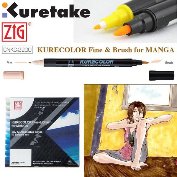 

Zig kuretake twin tip brush & fine cartoonist kuas lukis CNKC 2200