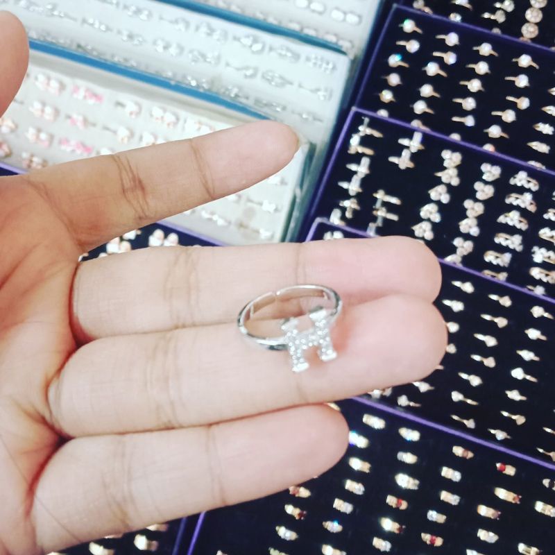cincin anak huruf H titanium lapis emas