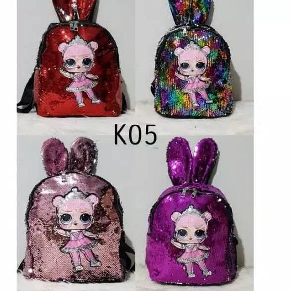 ョ TAS LOL SEQUIN BESAR LED LAMPU USAP JUMBO- RANSEL ANAK CEWEK IMPORT SEQUIN BACKPACK LOL KUPING BUN