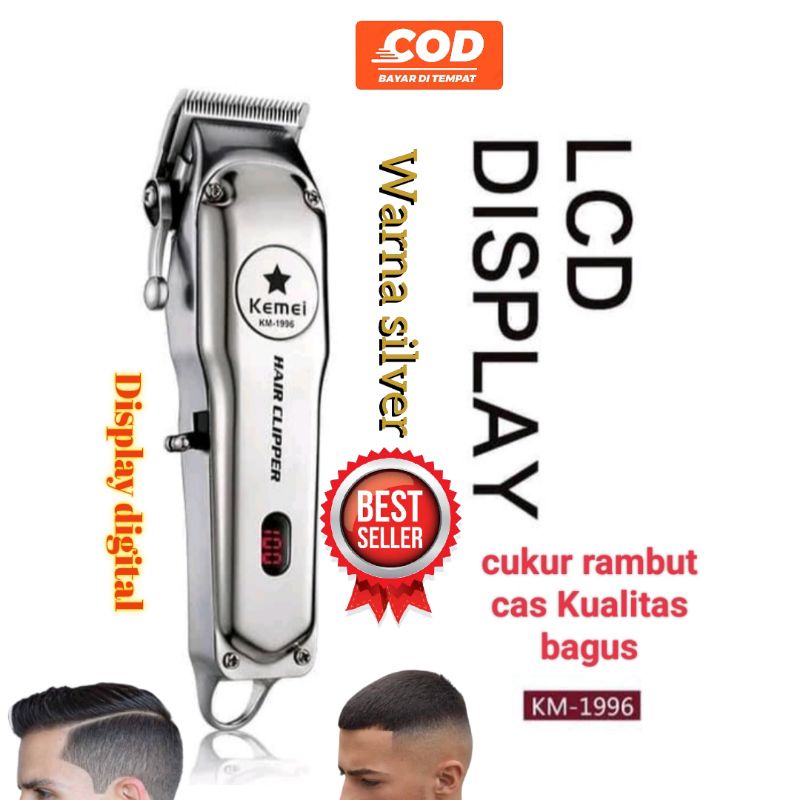 Alat Mesin Cukur Pangkas Rambut Kemei Km 1996 Hair Clipper Recharger Potong Rambut Pria Dewasa Silver