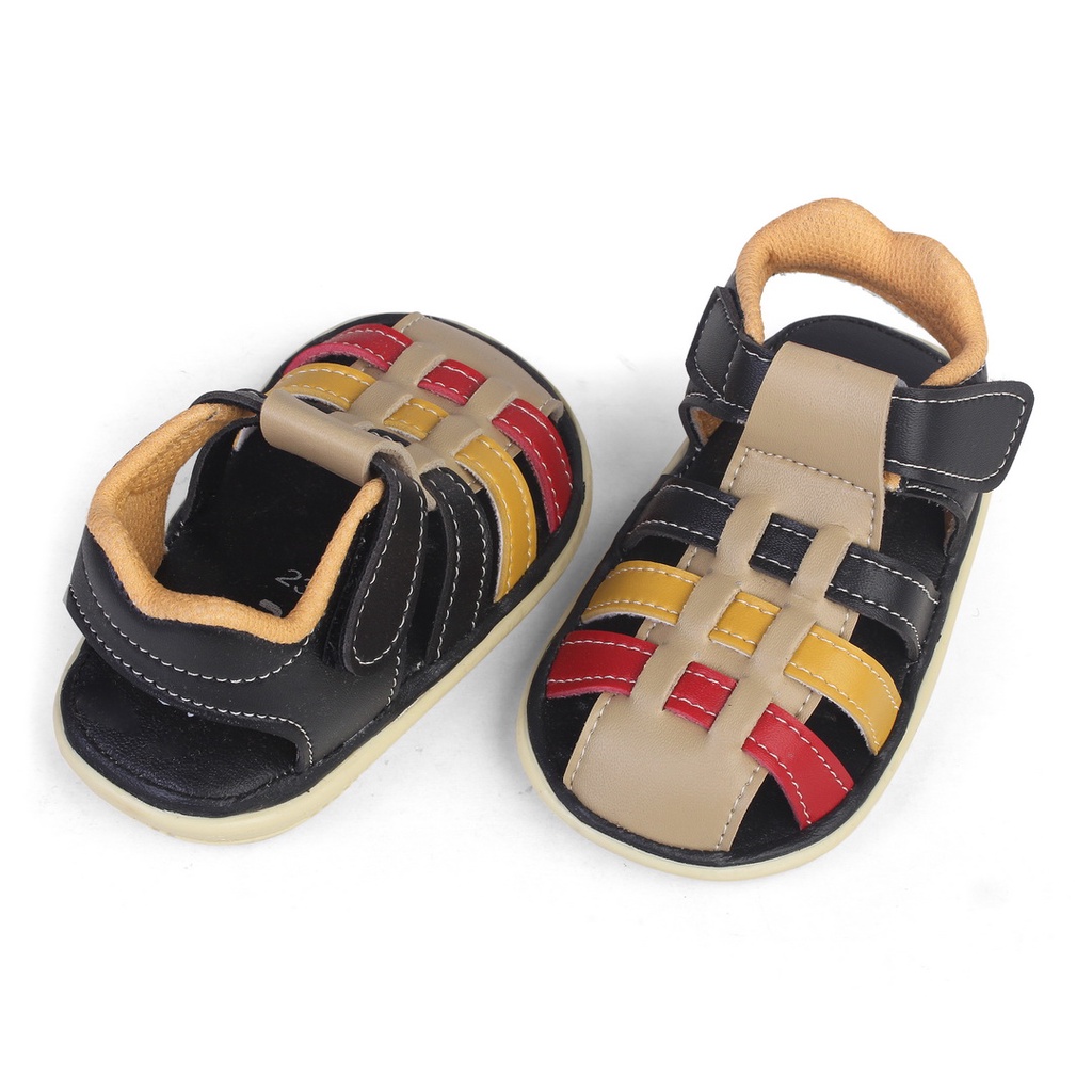 Sandal Anak Laki Laki Velcro Model Anyam HS Cream Hitam