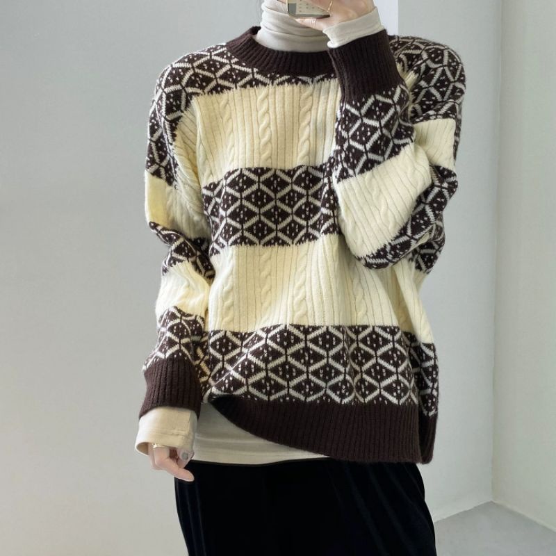 Nora Sweater Soft Knit - Sweater Motif Rajut Wanita - Sweater Wanita Korea TM (CX1478)